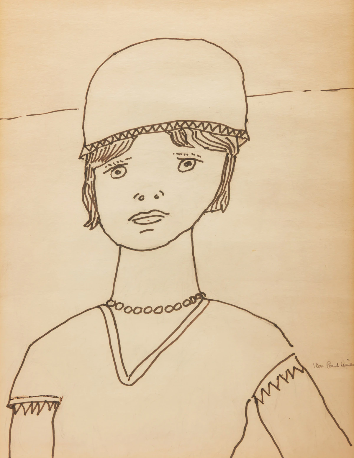 Jean Paul Lemieux, Young Girl, ink on paper