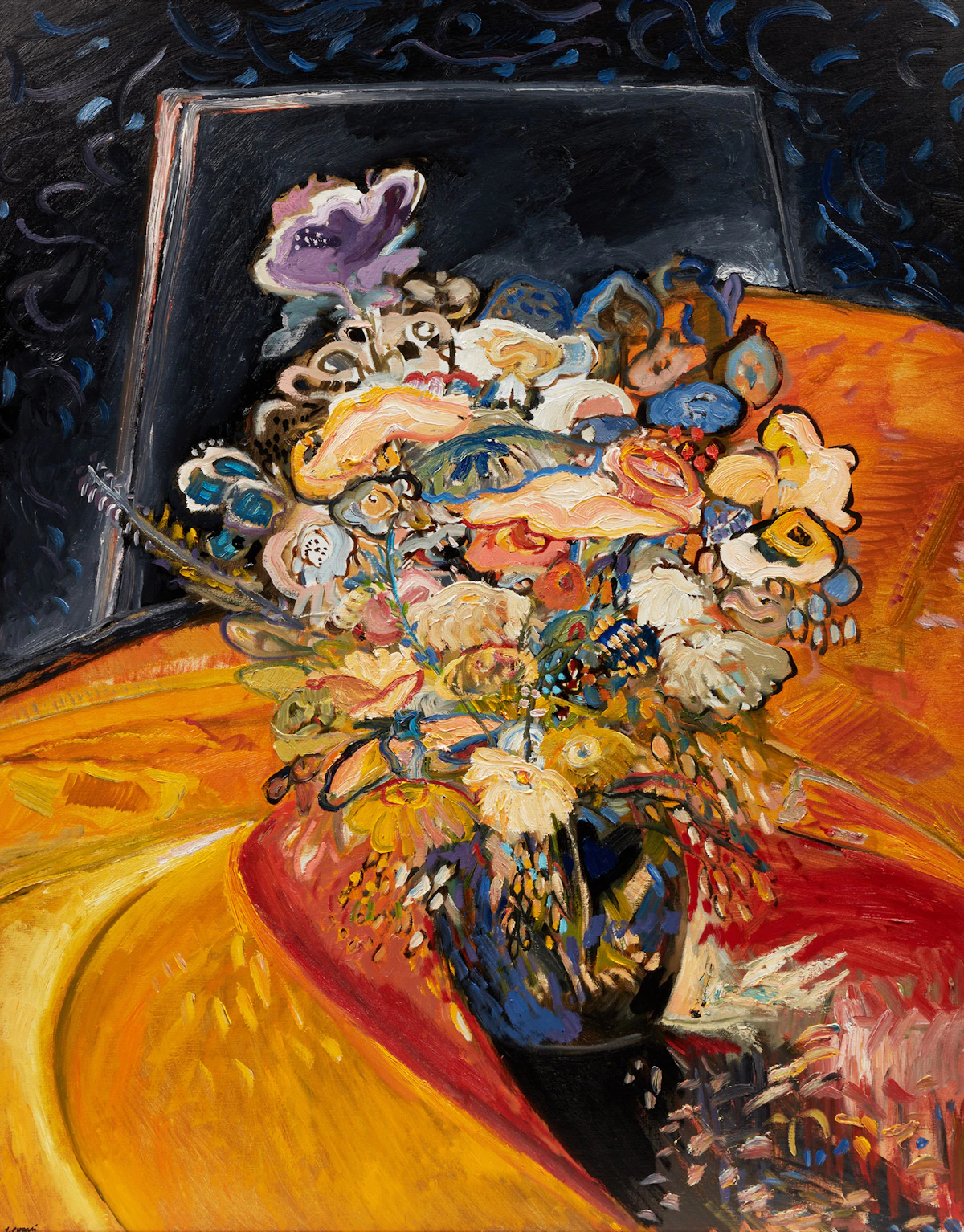 Yehouda Chaki, Flowers with Yellow (0913), oil on canvas