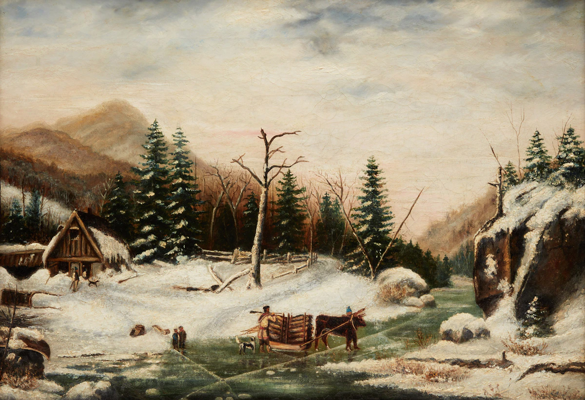 (Manner of) Cornelius Krieghoff, Winter in Laval Mountains near Quebec; Blocked in the Snow, two oils on canvas