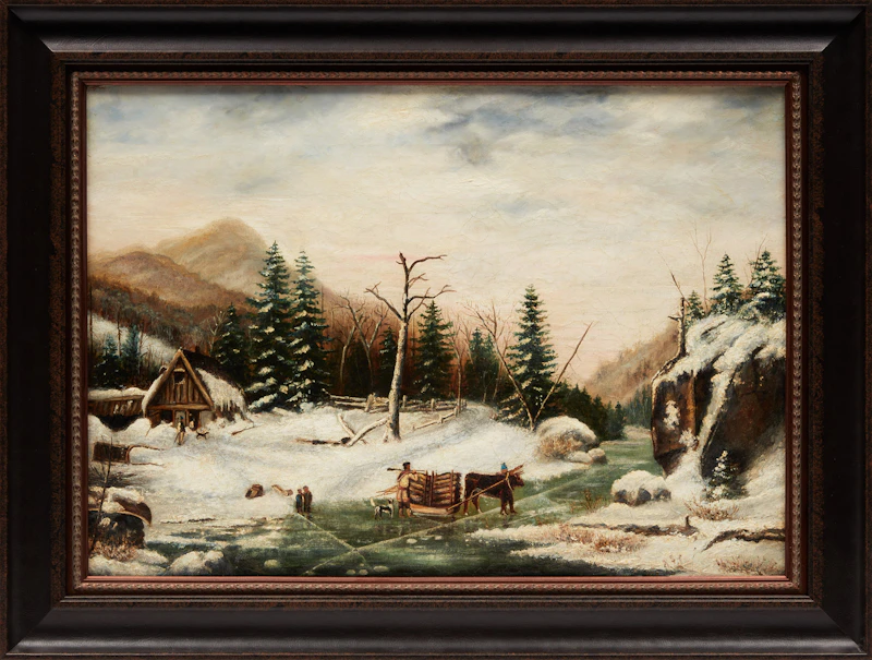 (Manner of) Cornelius Krieghoff, Winter in Laval Mountains near Quebec; Blocked in the Snow, two oils on canvas - view 2