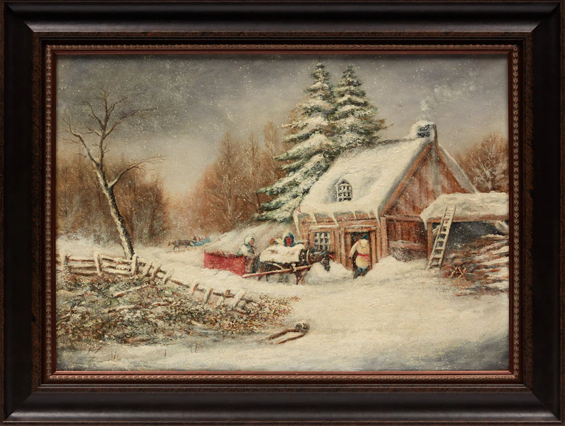 (Manner of) Cornelius Krieghoff, Winter in Laval Mountains near Quebec; Blocked in the Snow, two oils on canvas - view 5