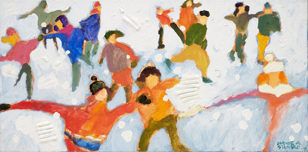 Claude A. Simard, Skaters I, oil on canvas, 1999