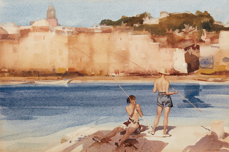 Sir William Russell Flint, Salamanders, St-Tropez, watercolour