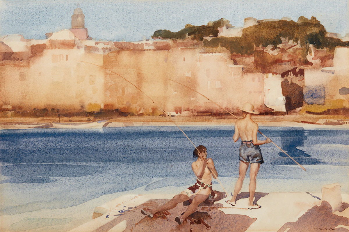 Sir William Russell Flint, Salamanders, St-Tropez, watercolour