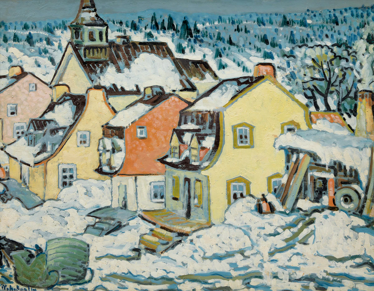 Marc-Aurèle Fortin, Winter Scene, oil on masonite