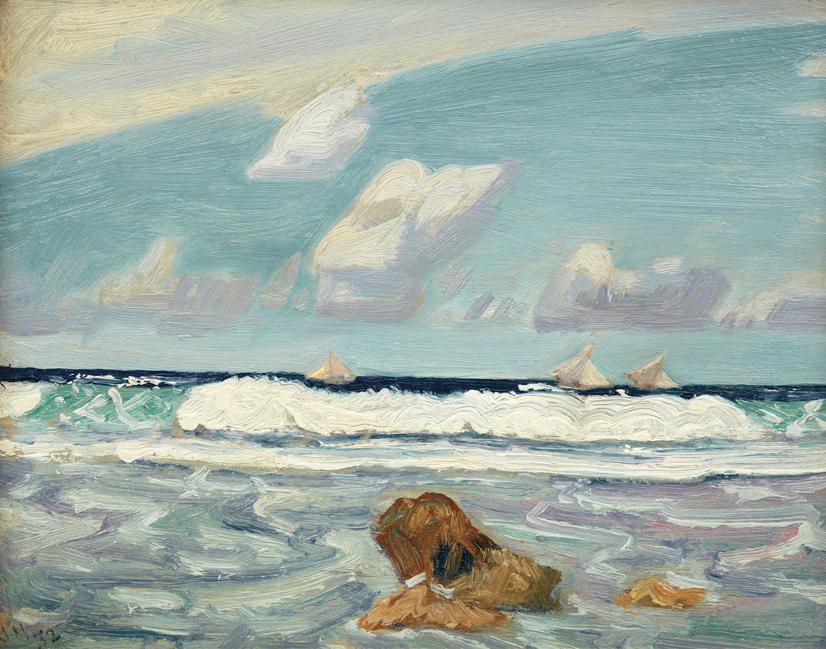 James Edward Hervey MacDonald, Surf of Fishing Boats, Barbados, oil on board, 1932