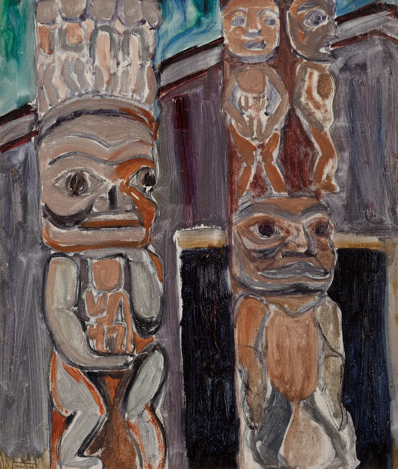 Emily Carr, Two Totems, oil on board