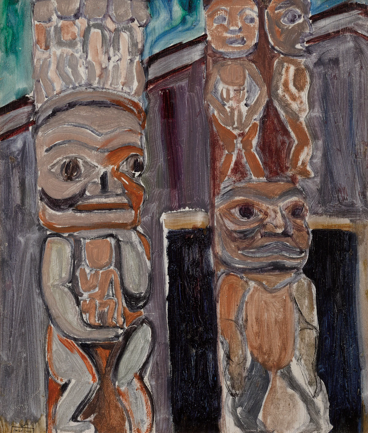 Emily Carr, Two Totems, oil on board