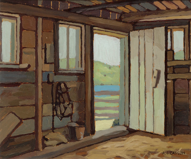Alfred Joseph Casson, Barn Interior, Lake Kashagawigamog , oil on board