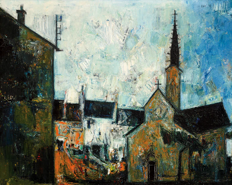 Sayed Haider Raza, Temple Protestant, oil on canvas, 1957 - view 1