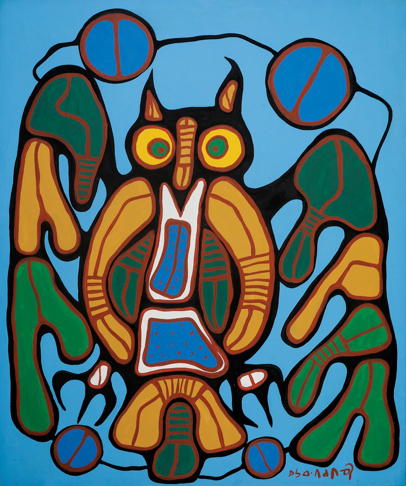 Norval Morrisseau, Great Medicine Horned Owl, 1985, acrylic on canvas