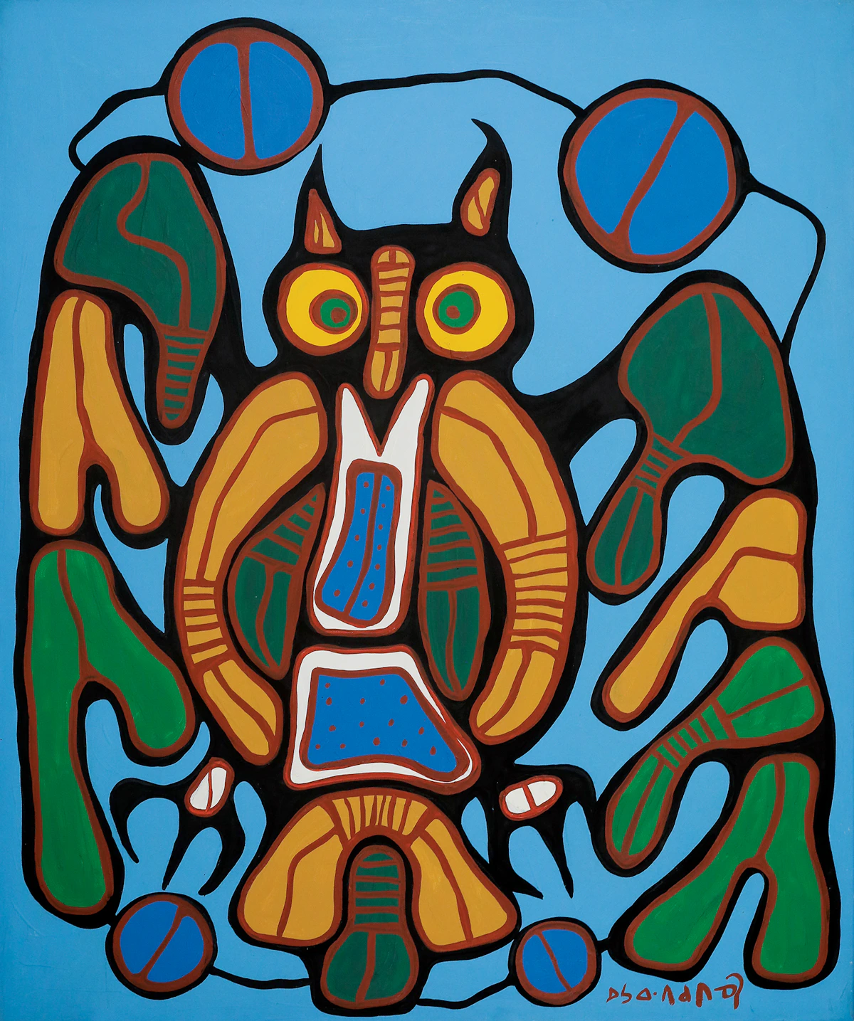 Norval Morrisseau, Great Medicine Horned Owl, 1985, acrylic on canvas