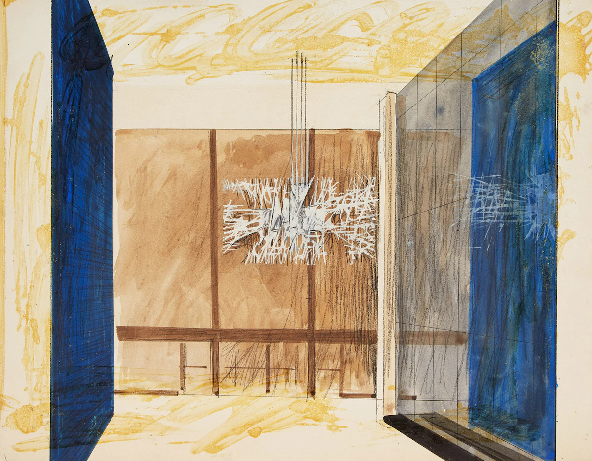 Walter Hawley Yarwood, Sketch for Hanging Sculpture, mixed media on paper