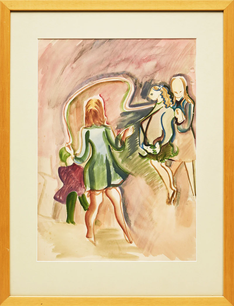 Pegi Nicol MacLeod, Girls Skipping Rope, watercolour, circa 1940 - view 2