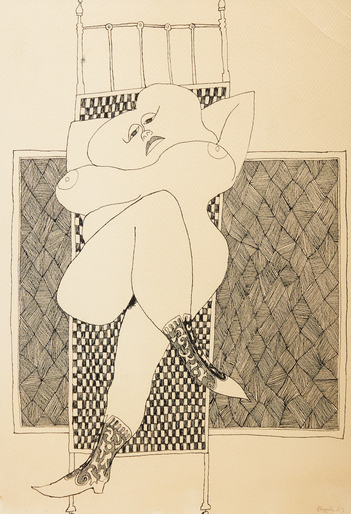 William Ronald, Reclining Female Nude, ink on paper, 1963