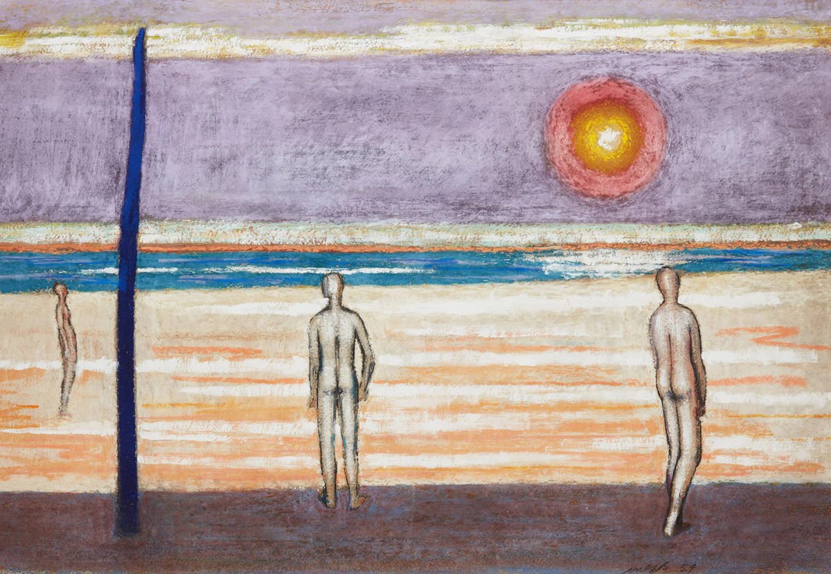 Miller Gore Brittain, Figures on a Purple Plain , pastel and gouache, 1954