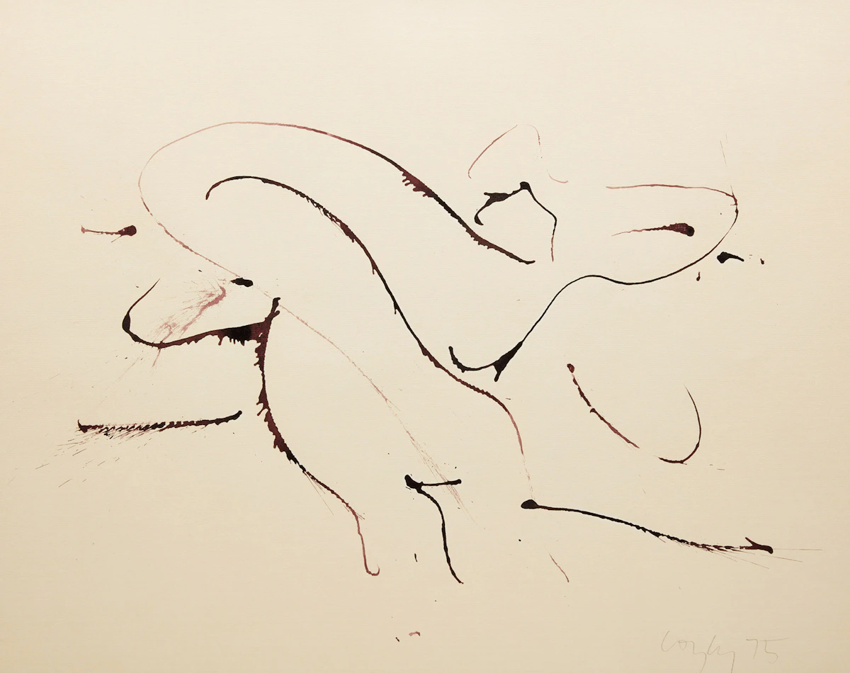 John Graham Coughtry, Study, Reclining Form, ink on paper, 1975