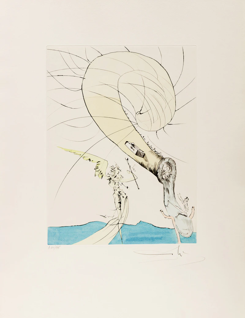 Salvador Dalí, Freud à tête d’escargot from After 50 Years of Surrealism (Field 74-8 G), colour etching on Arches paper - view 2