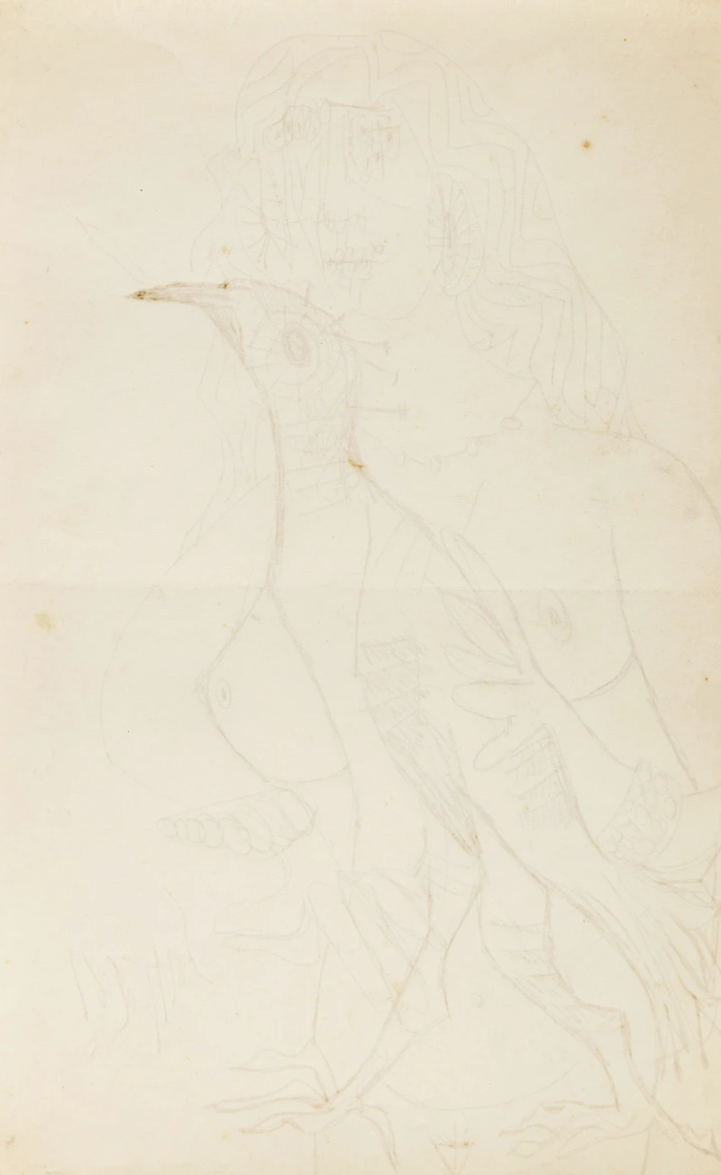 Francis Newton Souza, Nude with a Rooster, ink on paper, 1961 - view 2
