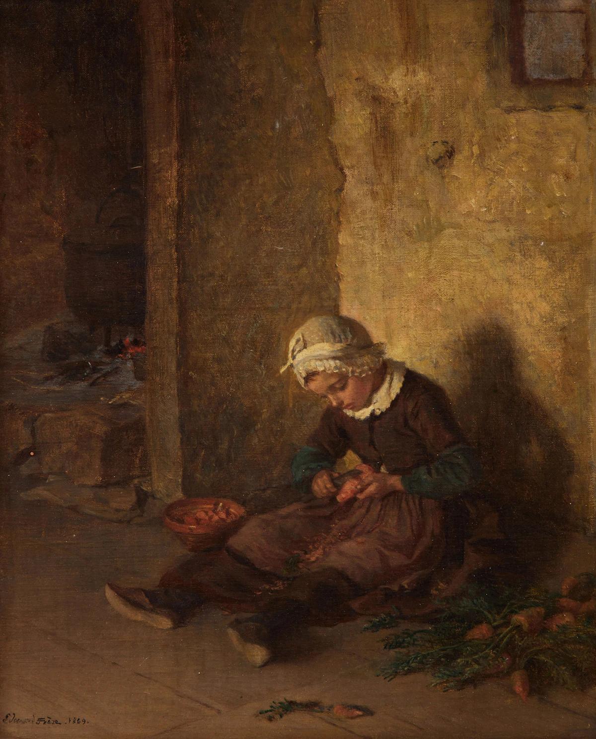 Pierre Édouard Frère, Peeling Carrots, oil on canvas, 1869