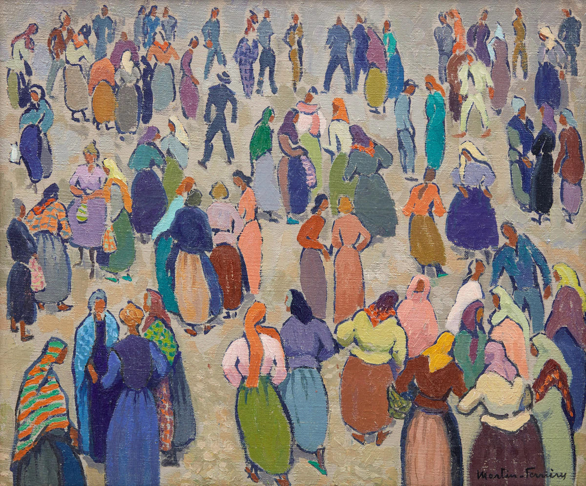 Jacques Martin-Ferrières, Market Scene, oil on canvas