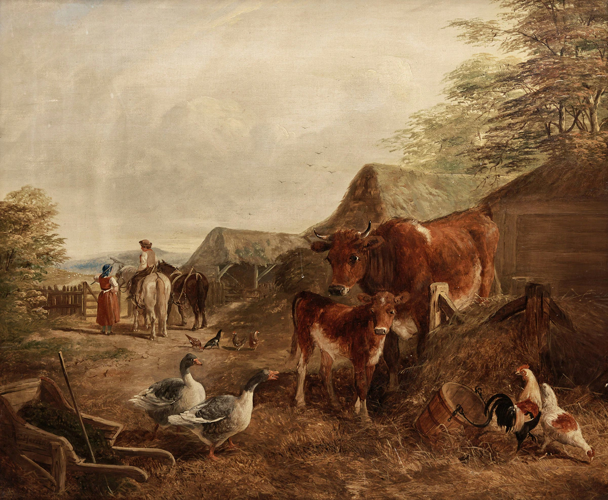 John Frederick Herring, Pastoral Landscape with Farm Animals, oil on canvas
