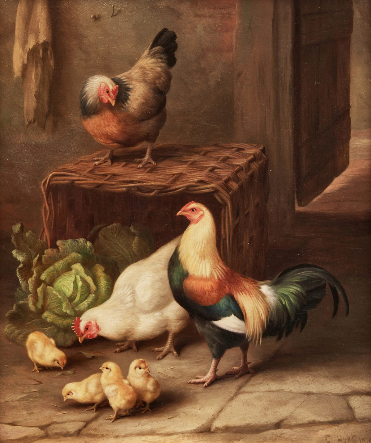 Edgar Hunt, Chickens, oil on canvas, 1911