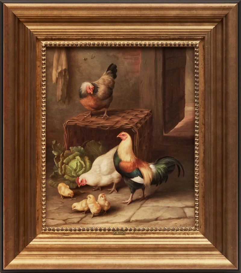 Edgar Hunt, Chickens, oil on canvas, 1911 - view 2