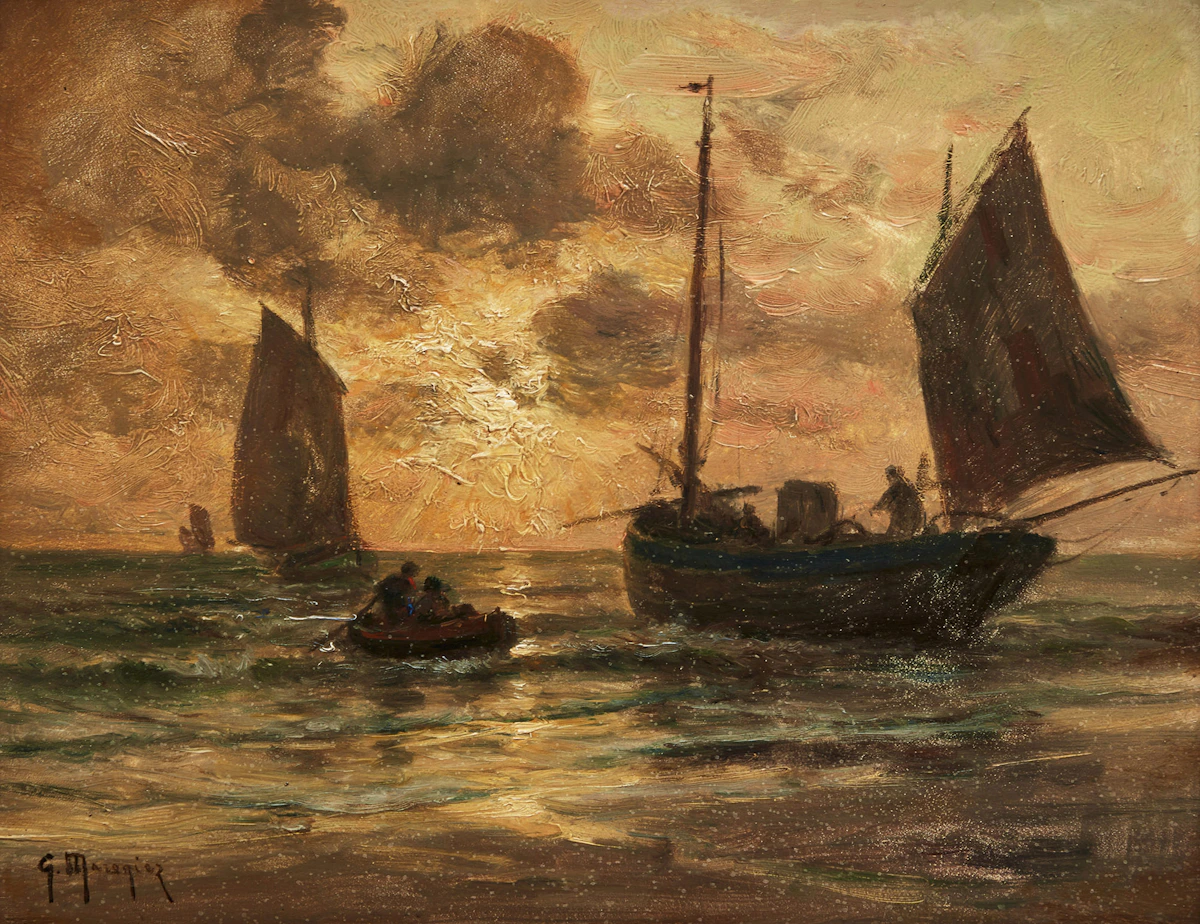 Georges Philibert Charles Maroniez, Sunset on the Brittany Coast, oil on board