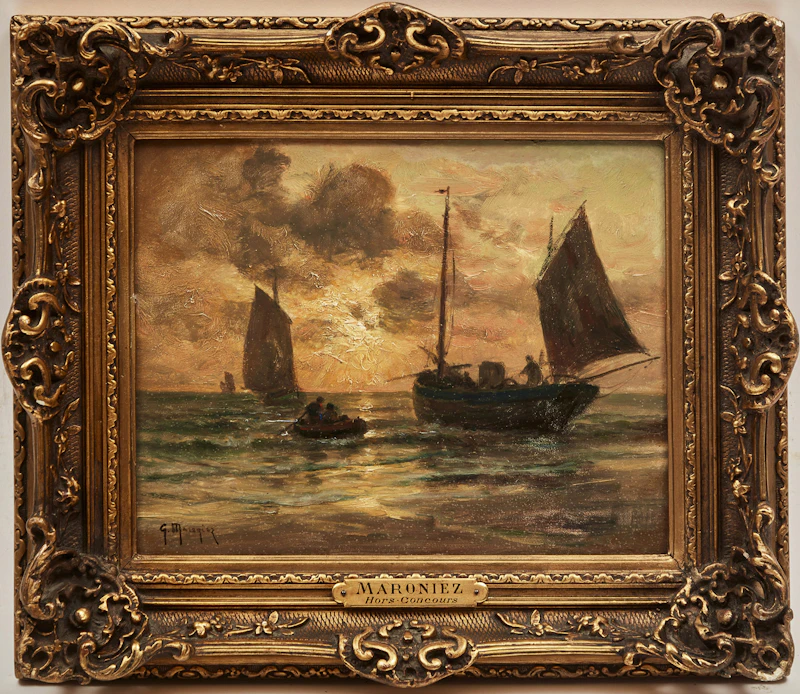 Georges Philibert Charles Maroniez, Sunset on the Brittany Coast, oil on board - view 2