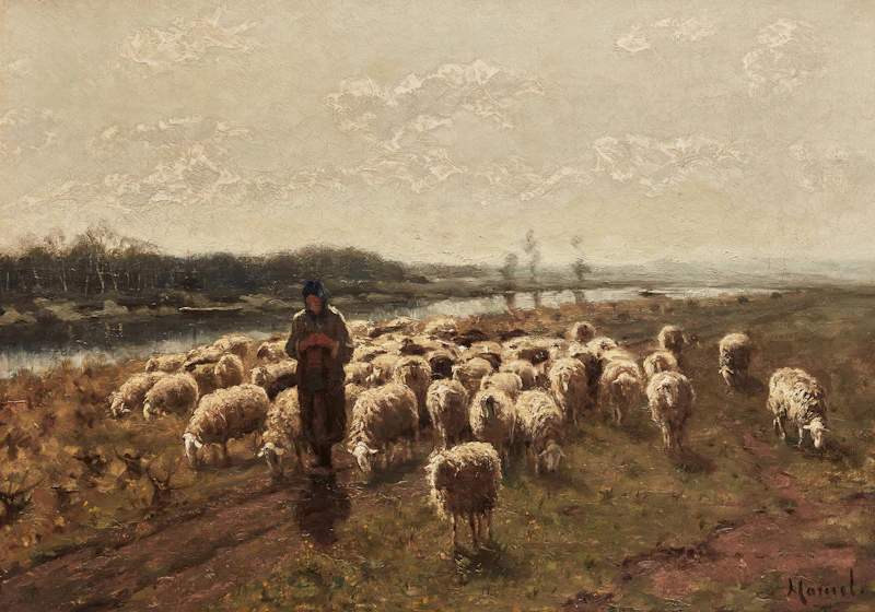 Tending Sheep by Unknown 20th Century Artist