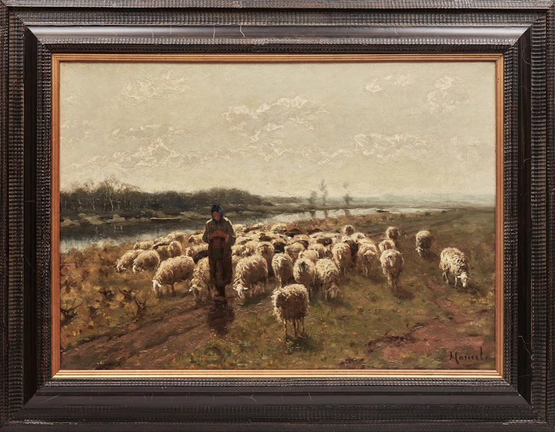 Unknown 20th Century Artist, Tending Sheep, oil on canvas - view 2