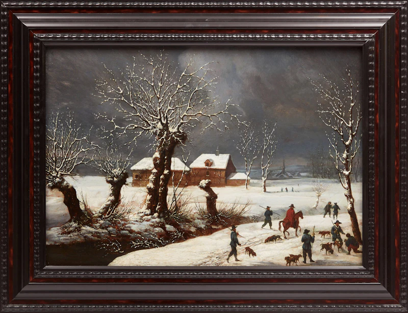 19th Century Dutch School, Winter Hunting Scene, oil on board - view 2
