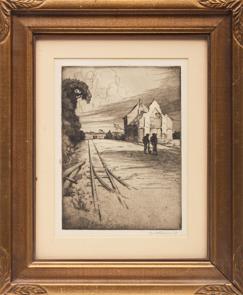 Cyril Henry Barraud, Untitled, Soldiers Beside Railway Tracks, etching - view 2