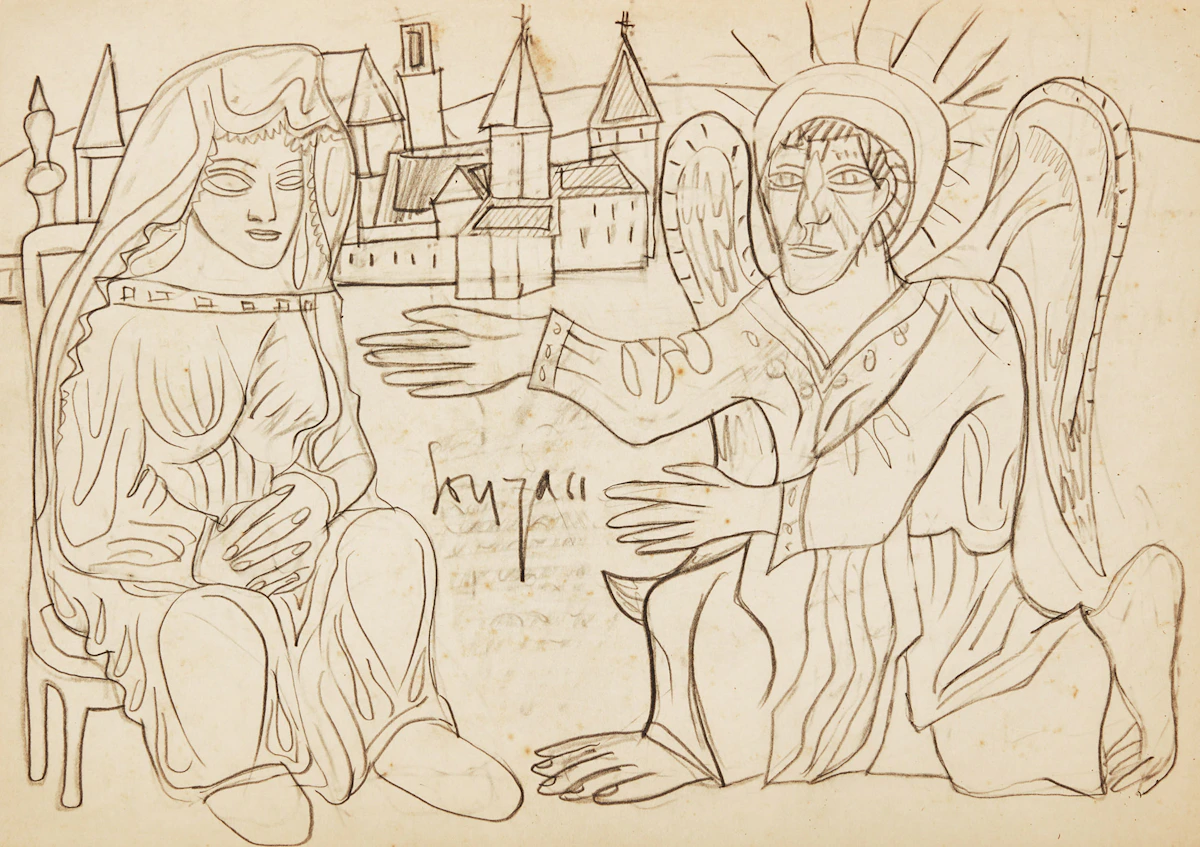 Francis Newton Souza, Angel Visitation, pencil on paper, 1961