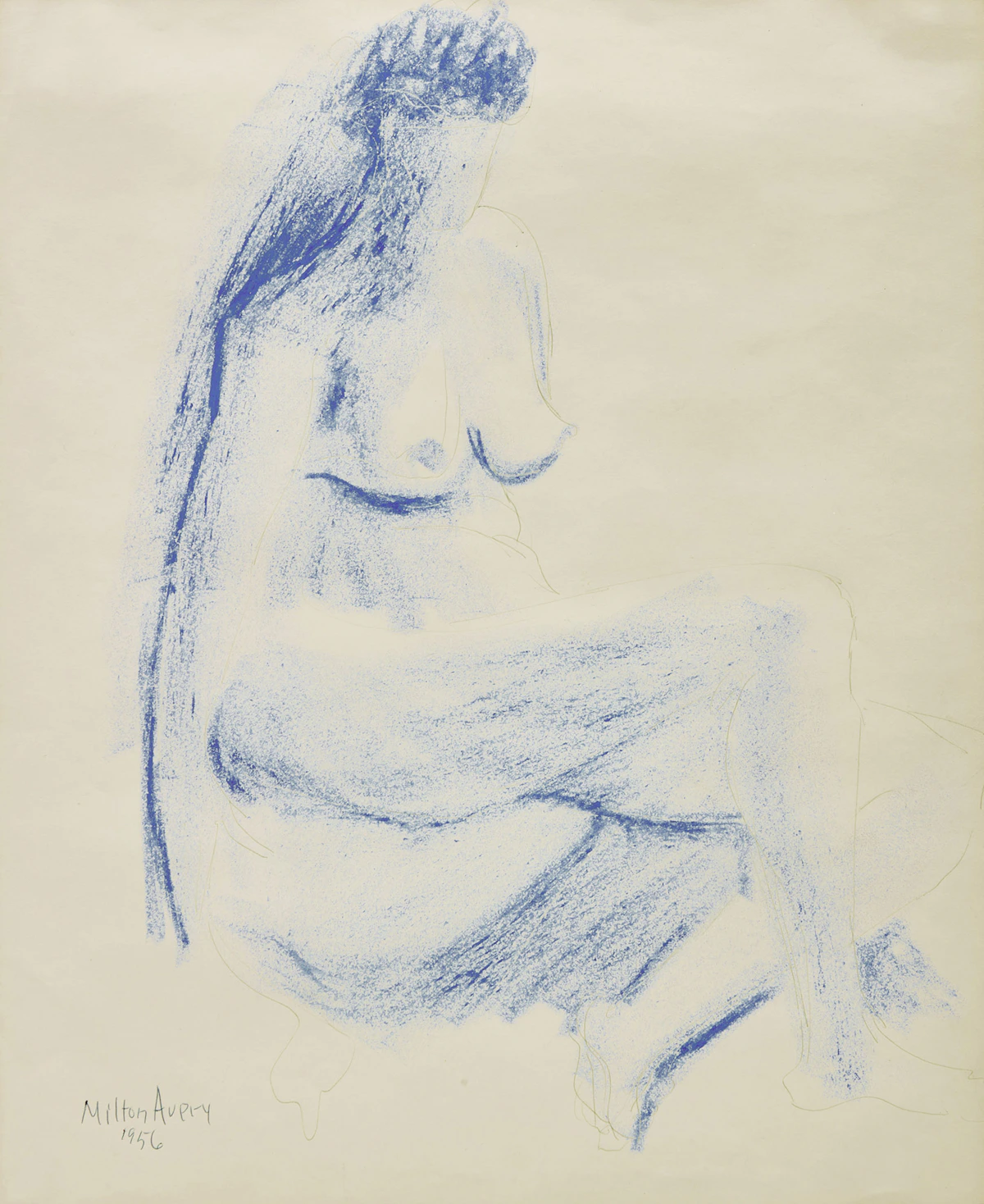 Milton Avery, Nude with Legs Crossed, crayon and pencil on paper, 1956