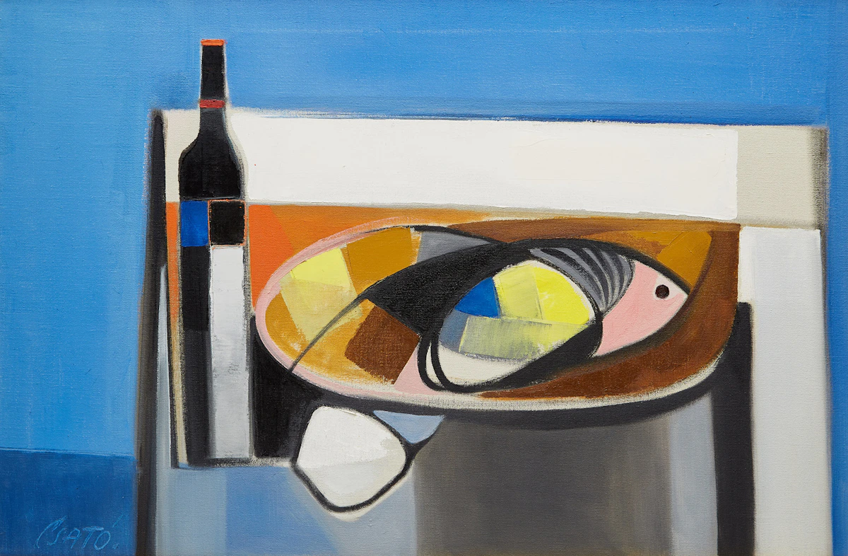 Georges  Csató, Still Life with Fish , oil on canvas