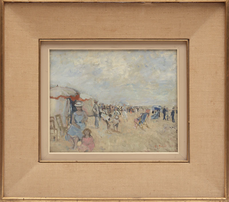 François Gall, Famille et jeux d'enfants, plage normande and L'ami poète au chapeau blanc, plage normande, two oils on canvas - view 2