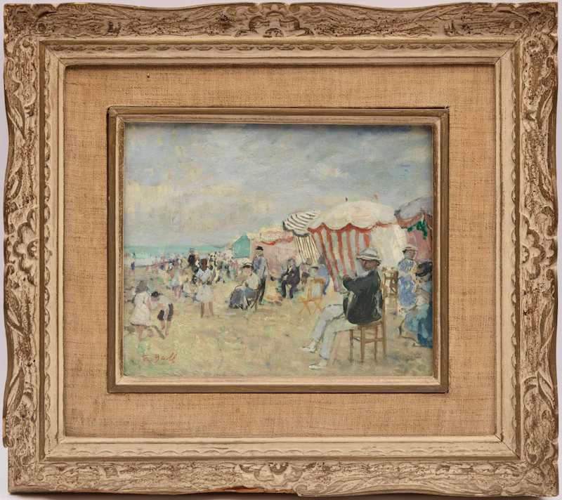 François Gall, Famille et jeux d'enfants, plage normande and L'ami poète au chapeau blanc, plage normande, two oils on canvas - view 5