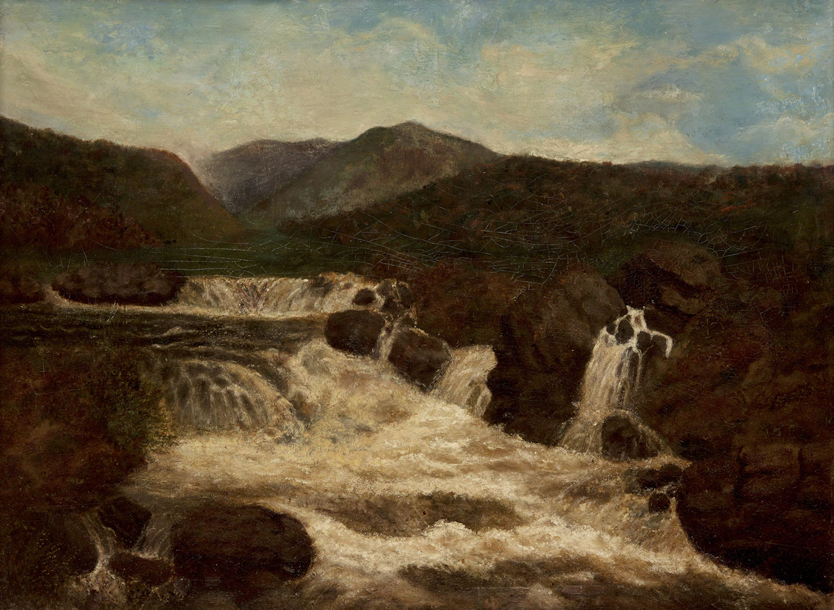 Edmund Marriner Gill, Waterfall, oil on board, 1890