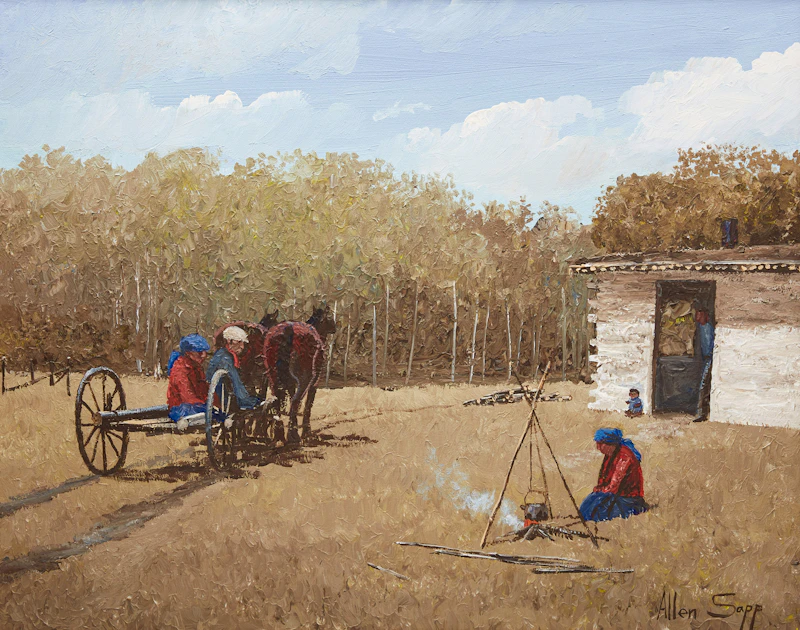 Allen Sapp, Tea Almost Ready, acrylic on canvas