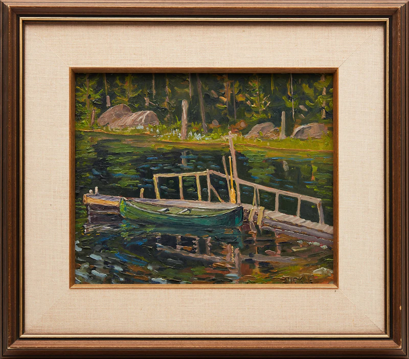 Lawrence Nickle, Canoe and Dock at Homestead Studio; Autumn Foliage, two oils on panel, 1992 / 1990 - view 2