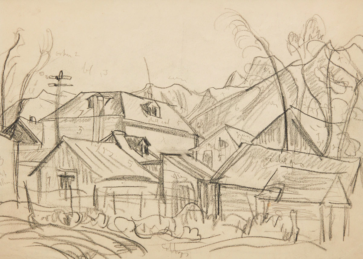Alexander Young Jackson, Canmore, double-sided pencil drawing, circa 1942