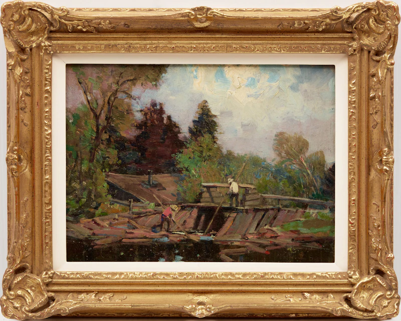 Peleg Franklin Brownell, Breaking up the Logs, oil on board - view 2