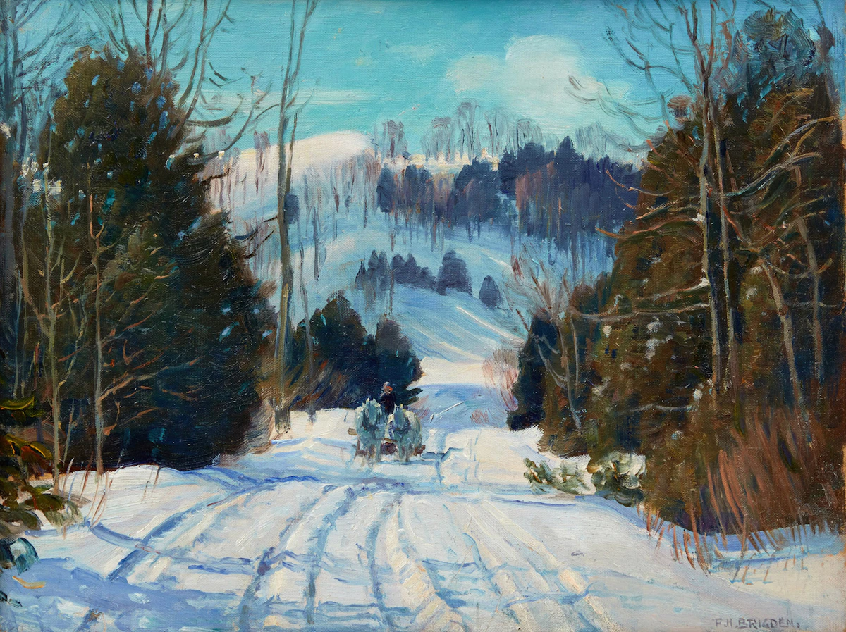 Frederick Henry Brigden, Back Road in Winter, oil on canvas board