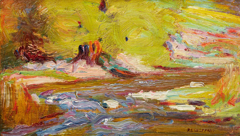 Peter Clapham Sheppard, River Scene, oil on panel