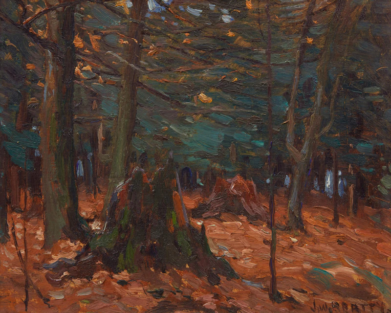 John William Beatty, A Hemlock Forest, oil on board
