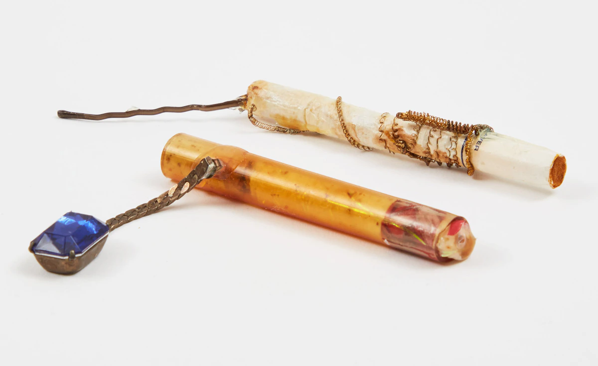 Aganetha Dyck, from Hand Held: Between Index and Middle Finger, two cigarettes with mixed media, 1988