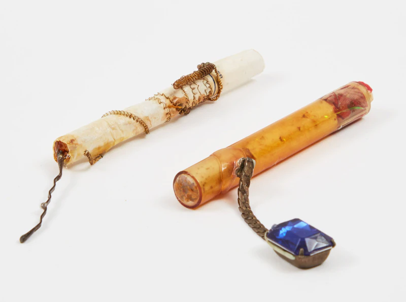 Aganetha Dyck, from Hand Held: Between Index and Middle Finger, two cigarettes with mixed media, 1988 - view 2