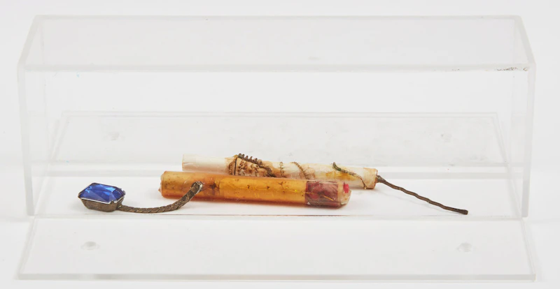 Aganetha Dyck, from Hand Held: Between Index and Middle Finger, two cigarettes with mixed media, 1988 - view 3